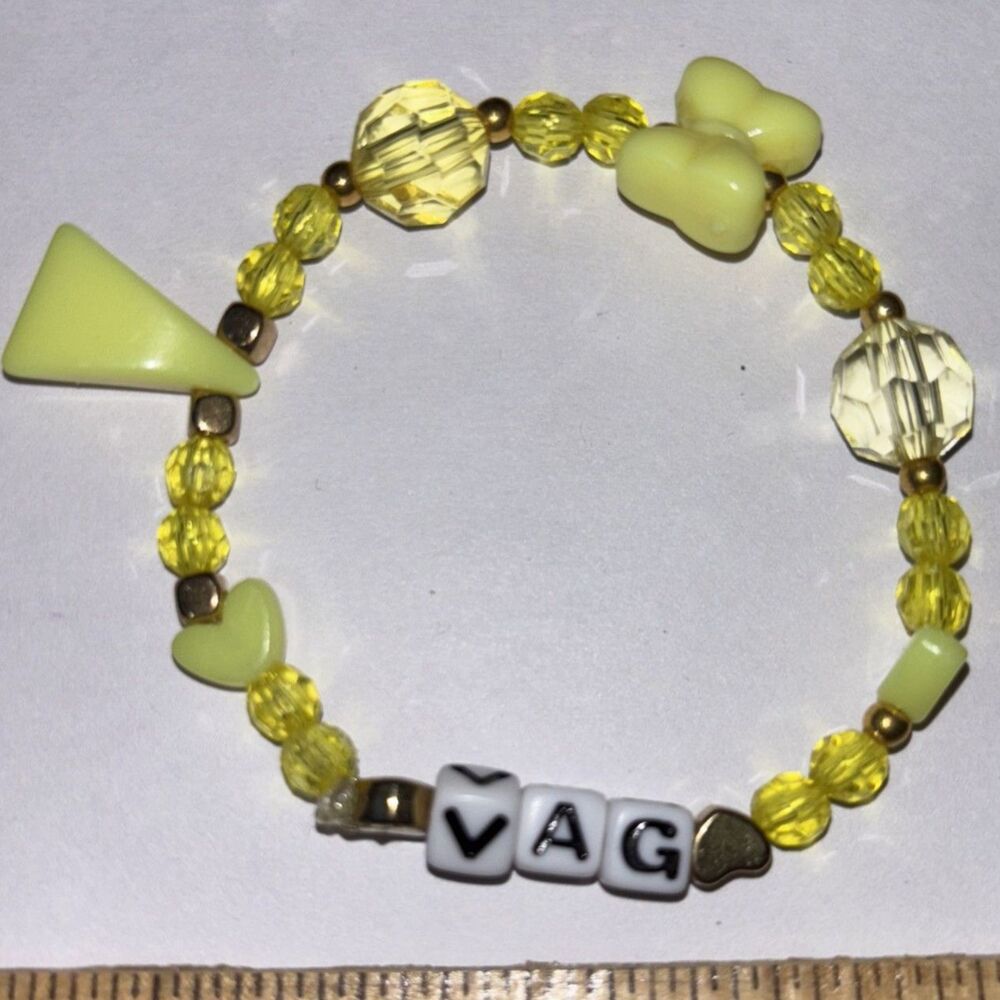 Vag Beaded Stretch Bracelet Yellow Y2K Handcrafted Adult Humor Gag Gift Jewelry